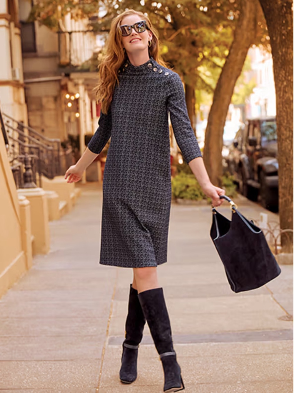 J. McLaughlin Black Tweed Button-Shoulder Long Sleeve Dress Size S
